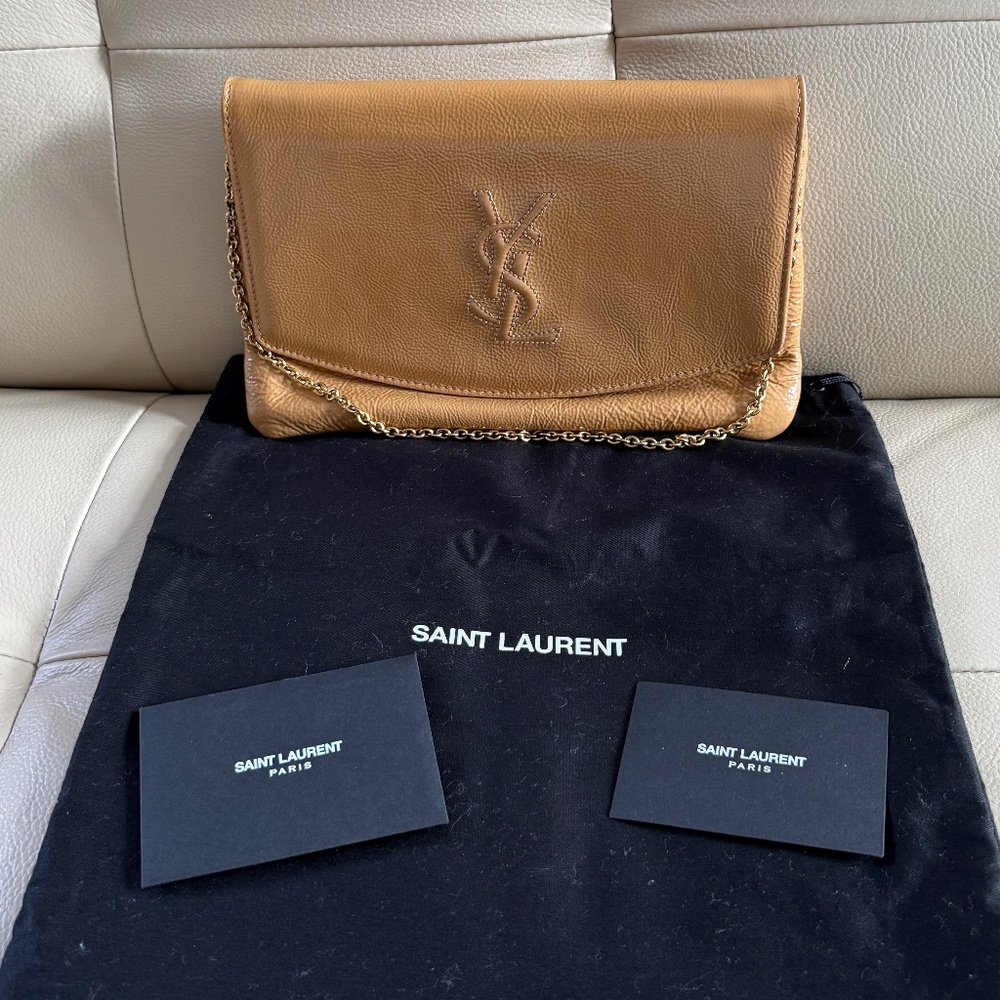 Authentic Yves Saint Laurent Belle Du Jour Clutch Bag Nude Leather YSL  Mirror